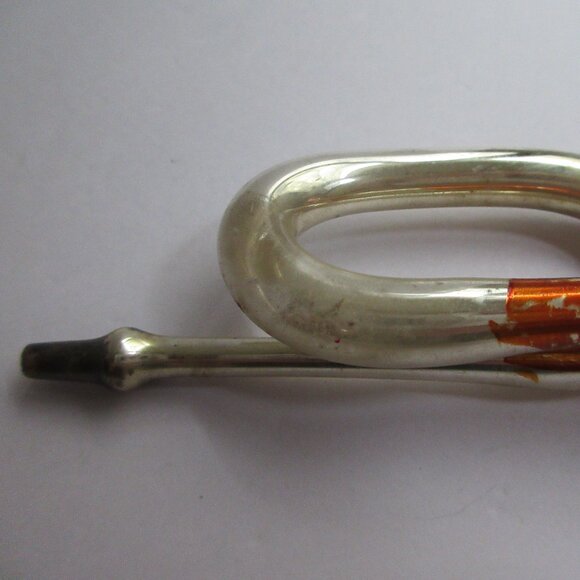 2 Hand Blown Glass Christmas Ornament Trumpet French Horn Bugle Vtg Missing Cap - Picture 11 of 16